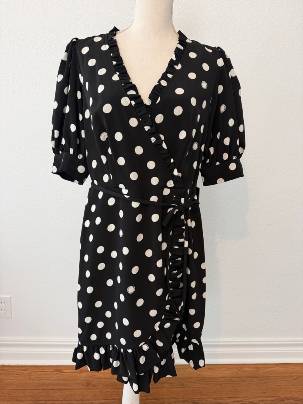 Karl Lagerfeld Black Polka Dot Wrap Dress